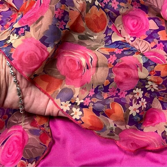 NWT vintage Y2K Rampage slip dress purple, pink, orange sheer floral print sz M - Picture 14 of 15